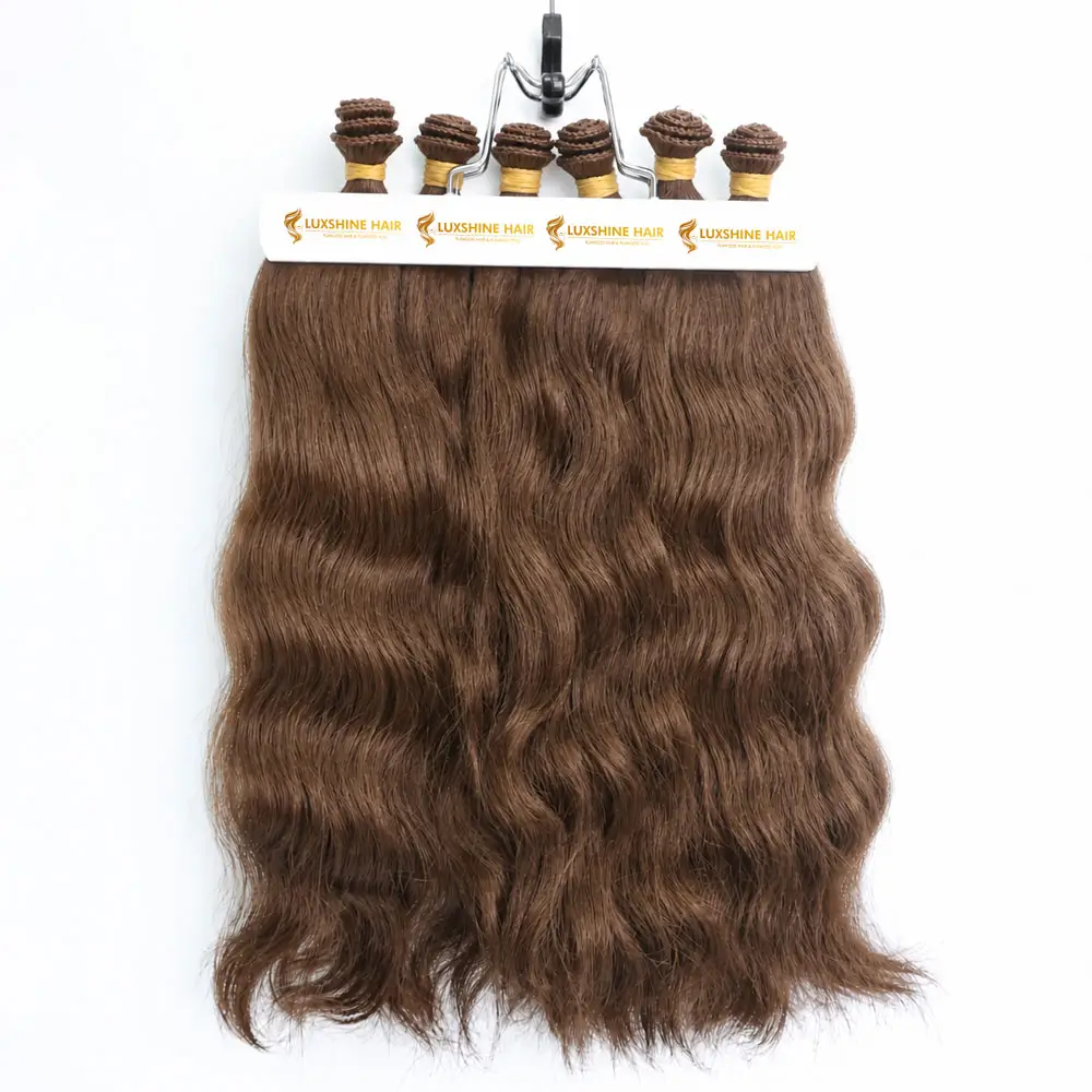 Hand Tied Weft Extensions Light Brown Natural Wavy