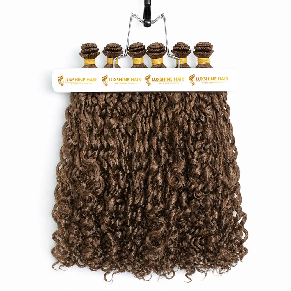 Hand Tied Weft Extensions Light Brown Romantic Curly