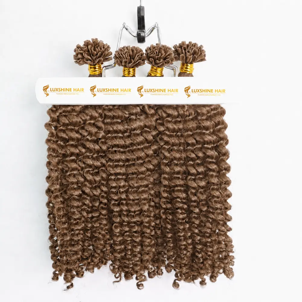 U Tip Hair Extensions Light Brown Deep Curly