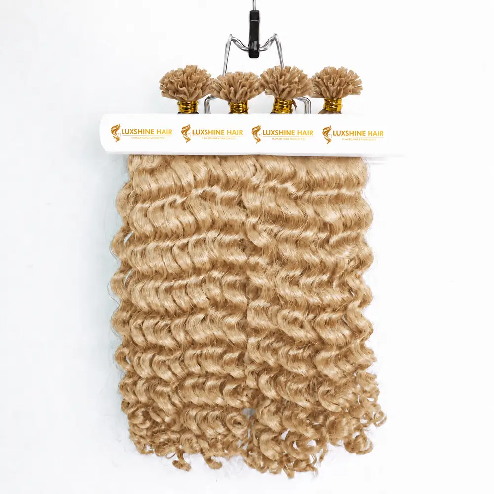 U Tip Hair Extensions Deep Wavy 18 05 2026 2 - Luxshine Hair U Tip Hair Extensions Light Blonde Deep Wavy