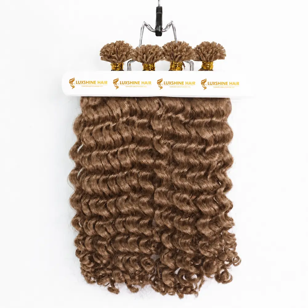 U Tip Hair Extensions Light Brown Deep Wavy