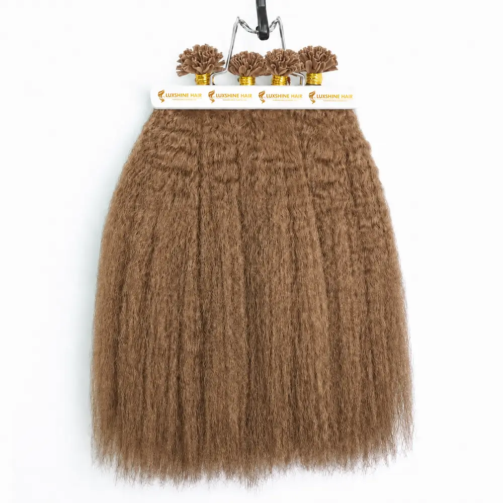 U Tip Hair Extensions Light Brown Kinky Straight