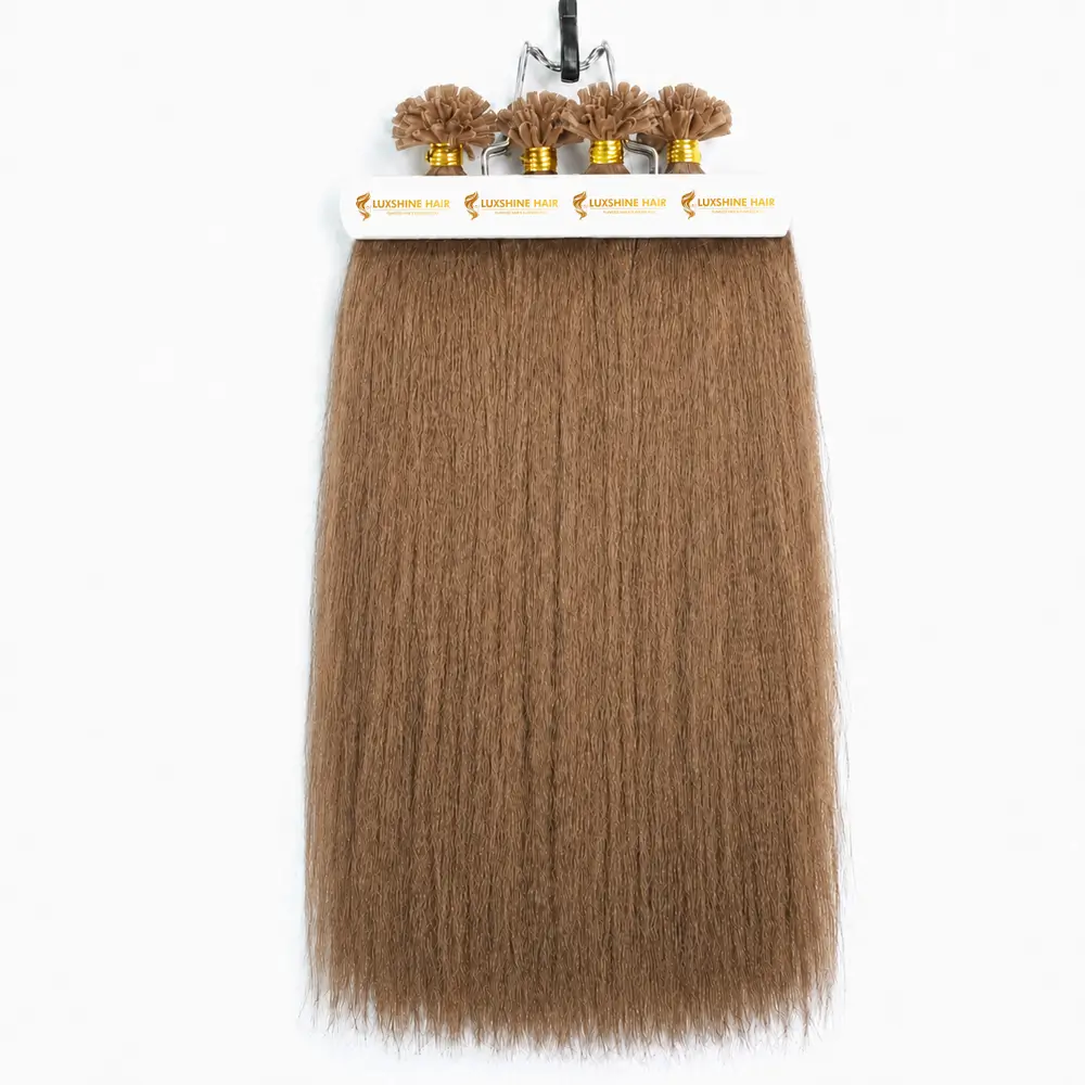U Tip Hair Extensions Light Brown Yaki Straight