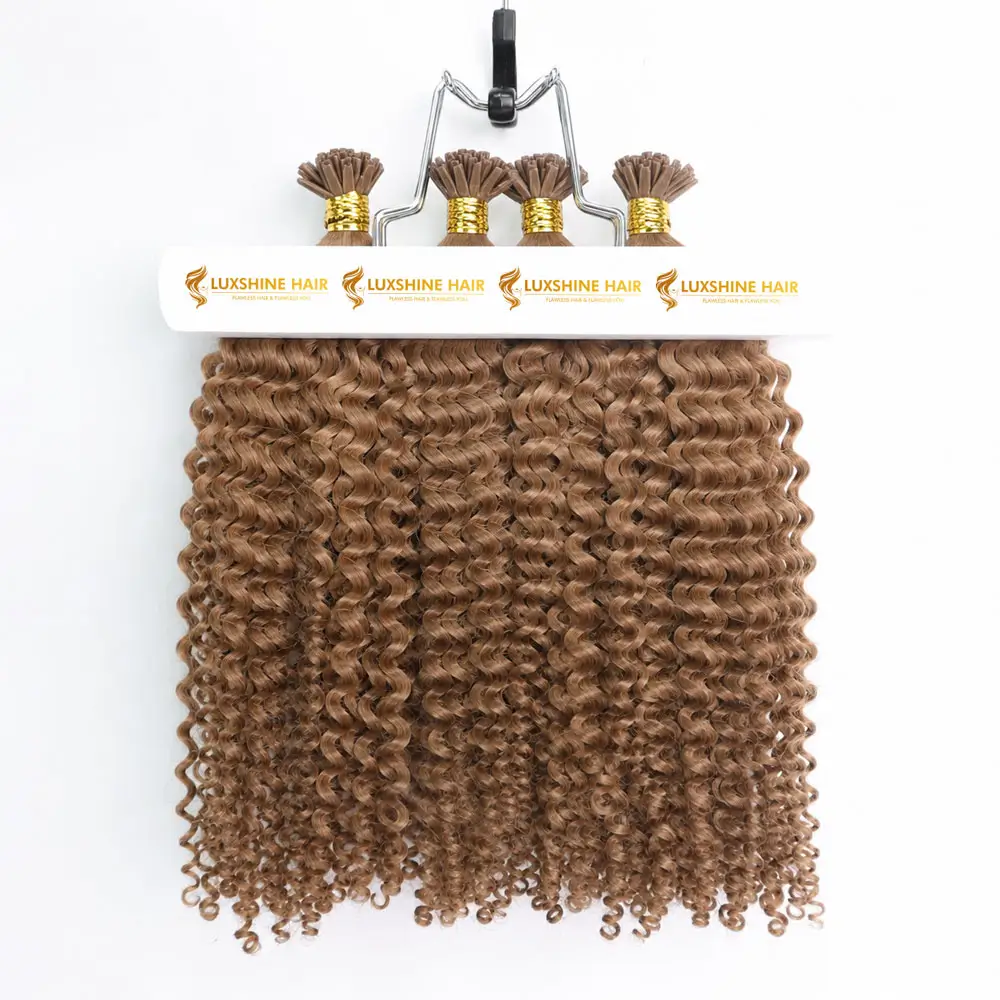 Flat Tip Hair Extensions Deep Curly 01 06 2026 4 - Luxshine Hair Flat Tip Hair Extensions Light Brown Deep Curly