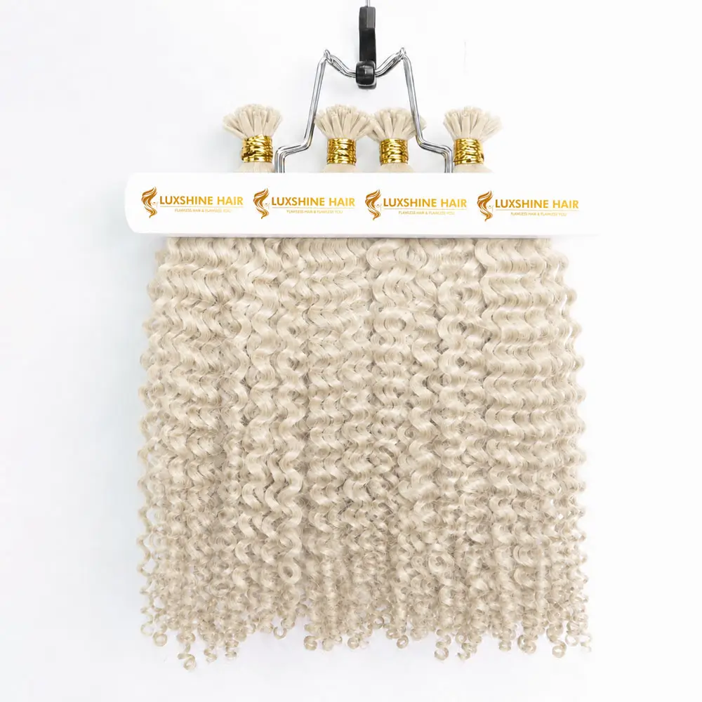 Flat Tip Hair Extensions Deep Curly 01 06 2026 5 - Luxshine Hair Flat Tip Hair Extensions White Blonde Deep Curly