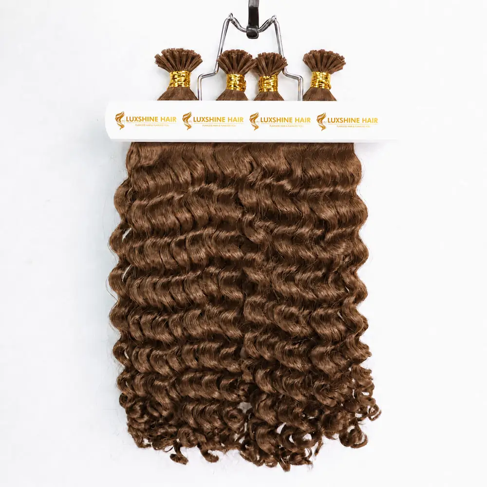 Flat Tip Hair Extensions Deep Wavy 01 06 2026 4 - Luxshine Hair Flat Tip Hair Extensions Light Brown Deep Wavy