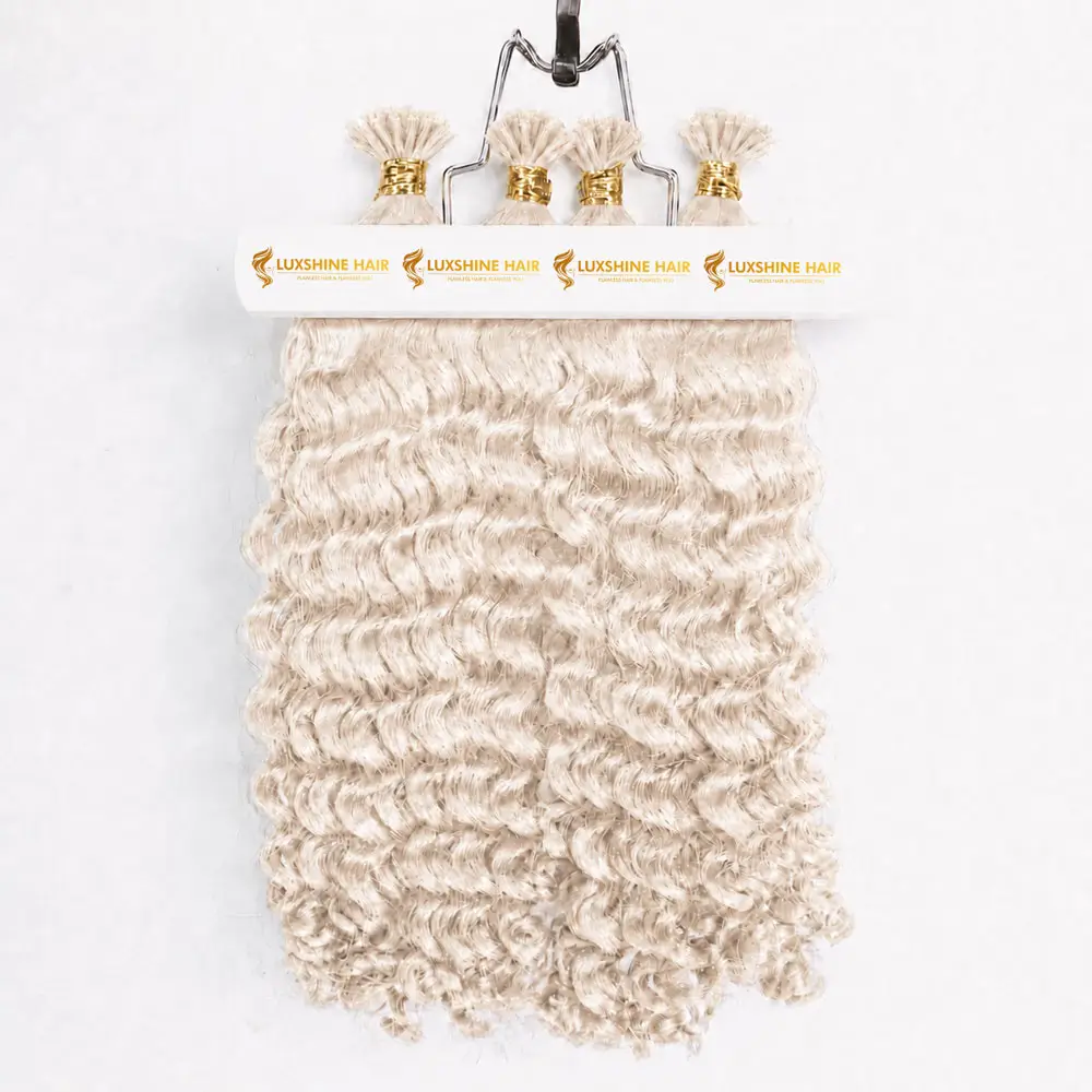 Flat Tip Hair Extensions Deep Wavy 01 06 2026 5 - Luxshine Hair Flat Tip Hair Extensions White Blonde Deep Wavy