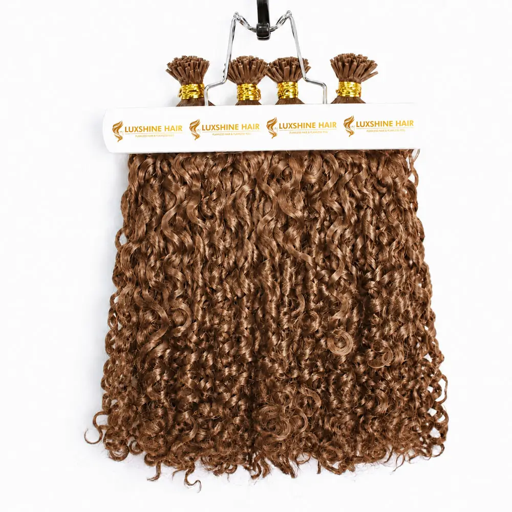 Flat Tip Hair Extensions Romantic Curly 01 06 2026 4 - Luxshine Hair Flat Tip Hair Extensions Light Brown Romantic Curly