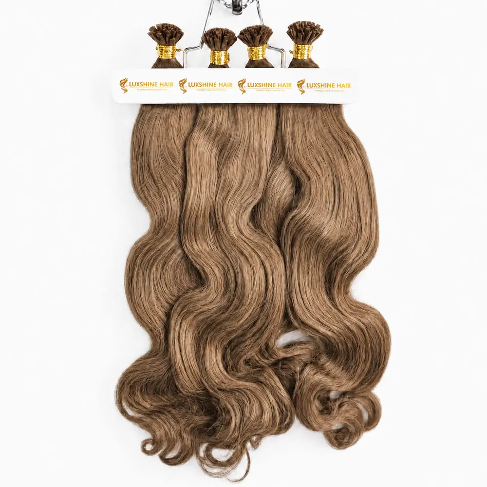 Flat Tip Hair Extensions Light Brown Water Body Wavy