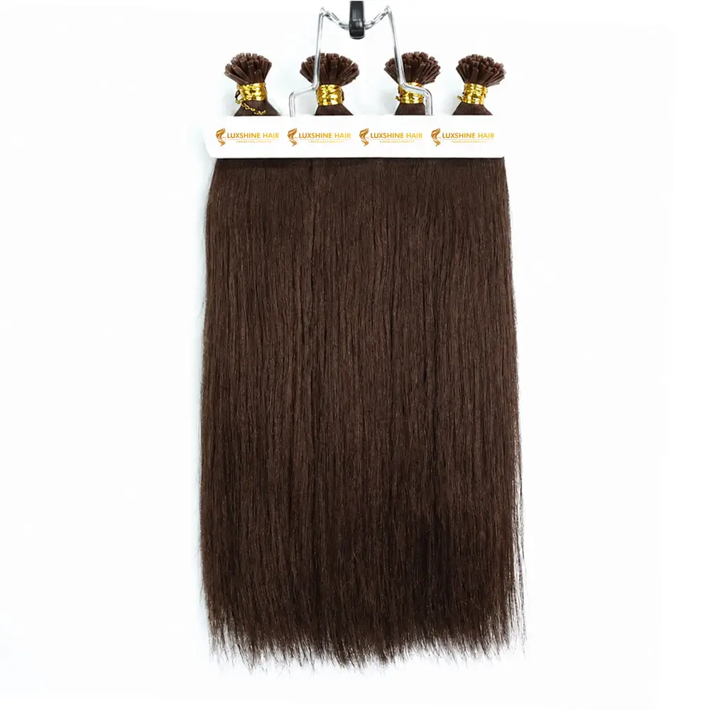 Flat Tip Hair Extensions Brown Yaki Straight