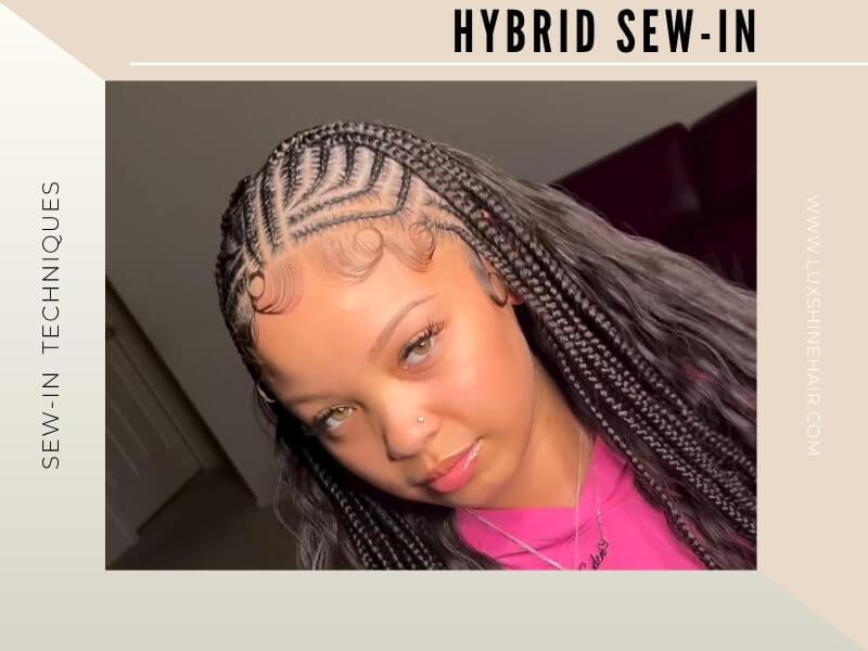 Hybrid Sew-In - combines both techniques beads and cornrow