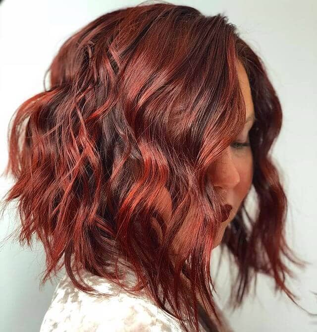 Auburn brown bob with red highlights