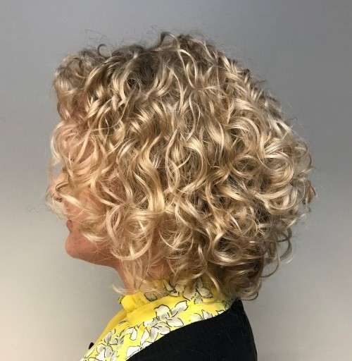 Blonde curly shoulder length hair