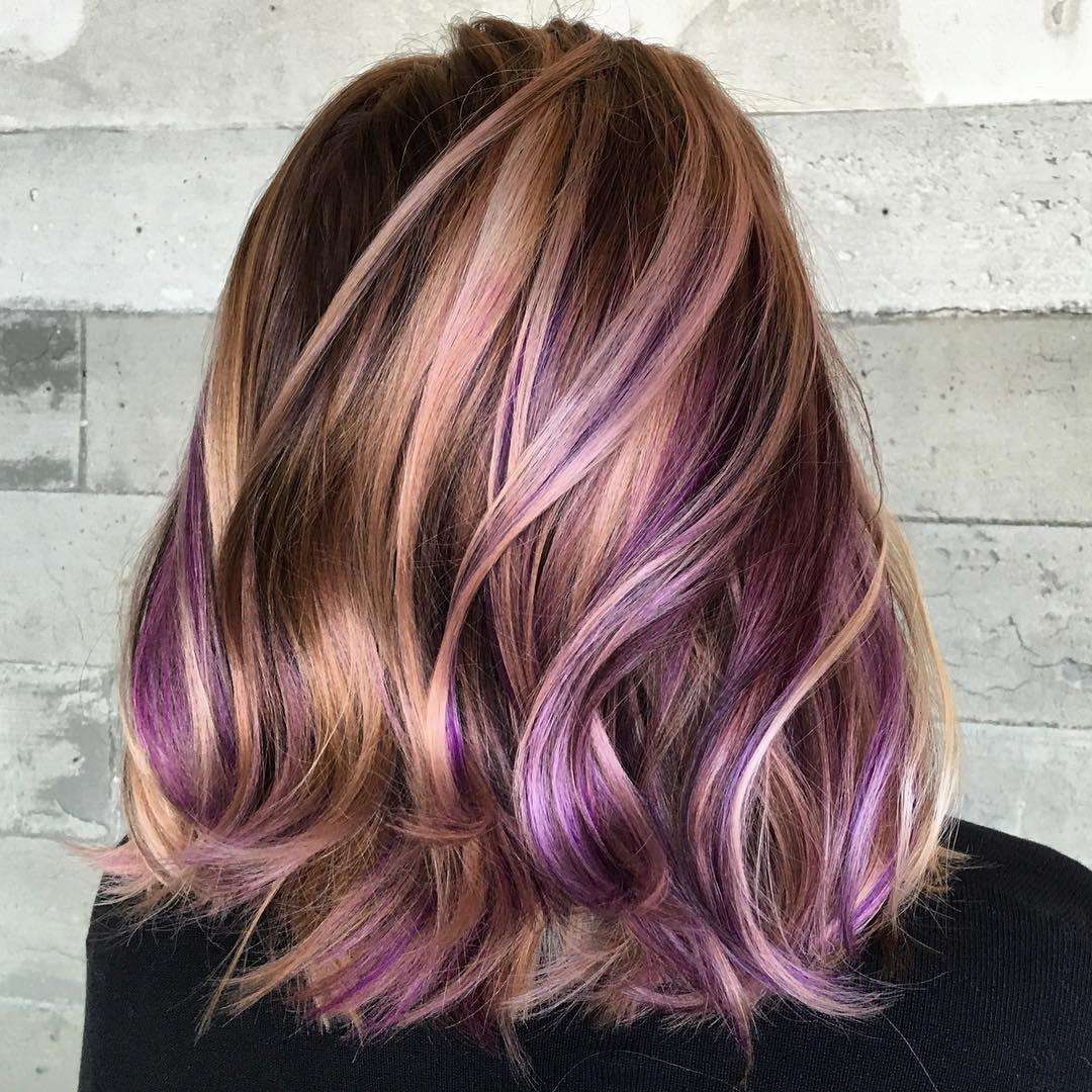 Brown hair with purple highlights