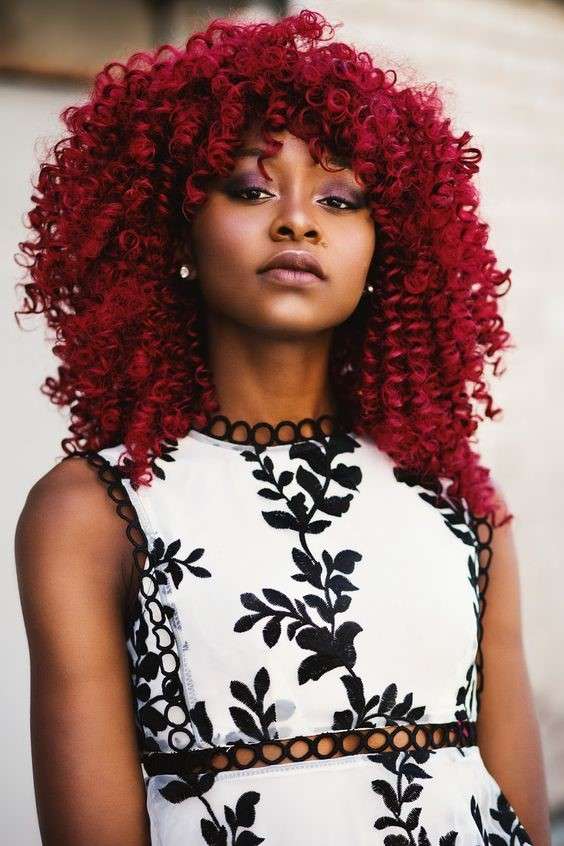 Curly wine red hairstyle