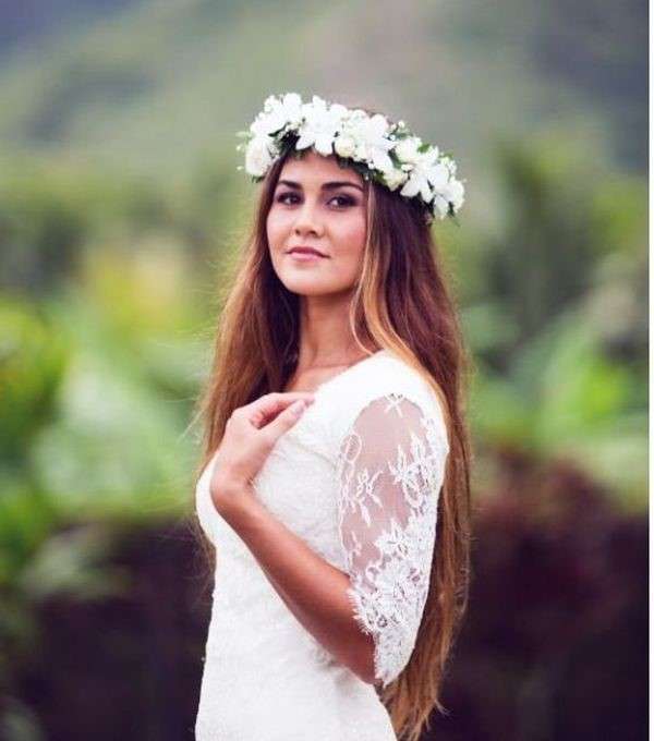 Long Straight Hair with a Flower Crown