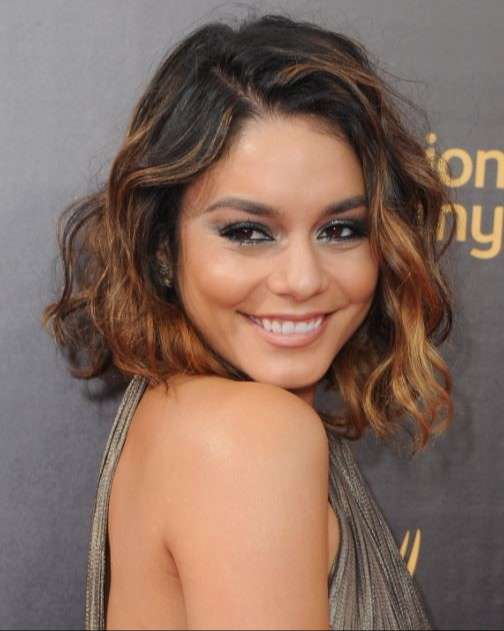 Natural Brown Balayage short hairstyle with Caramel highlights