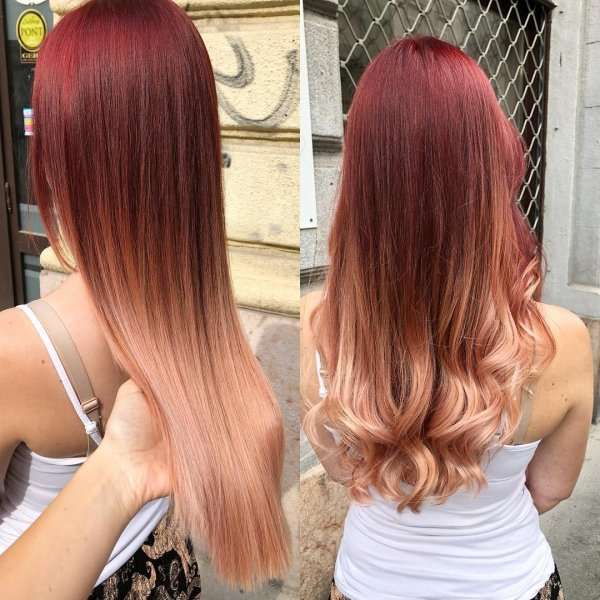 Red to rose gold ombre