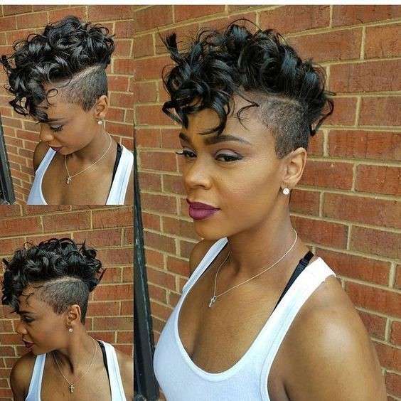 Shaved short hairstyle with quick weave waves