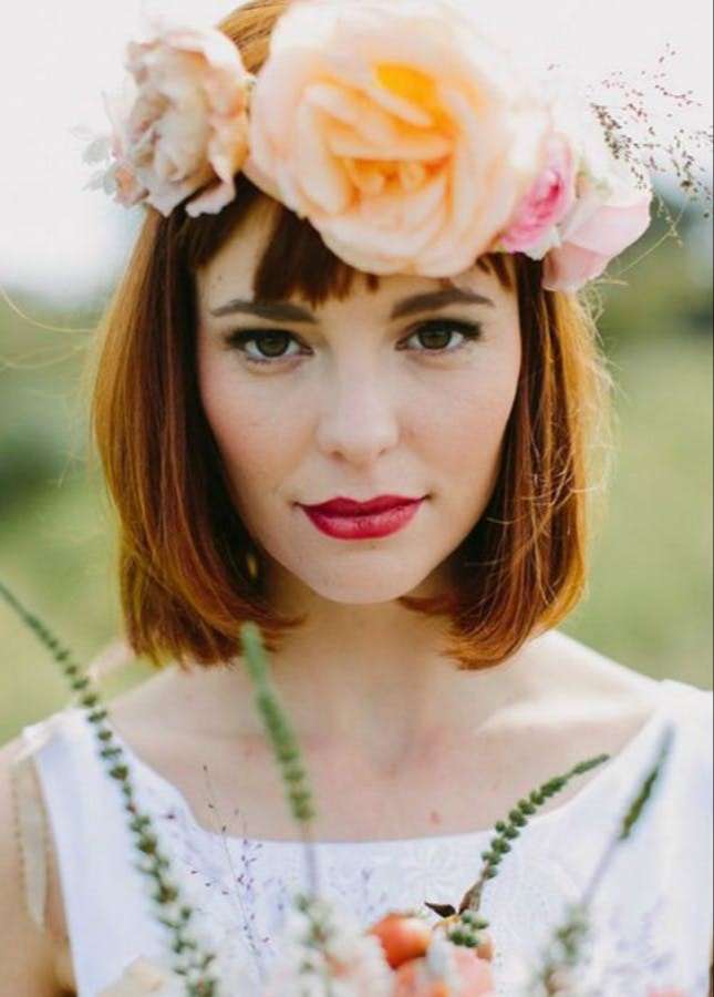 Short Straight Hair with a Flower Crown