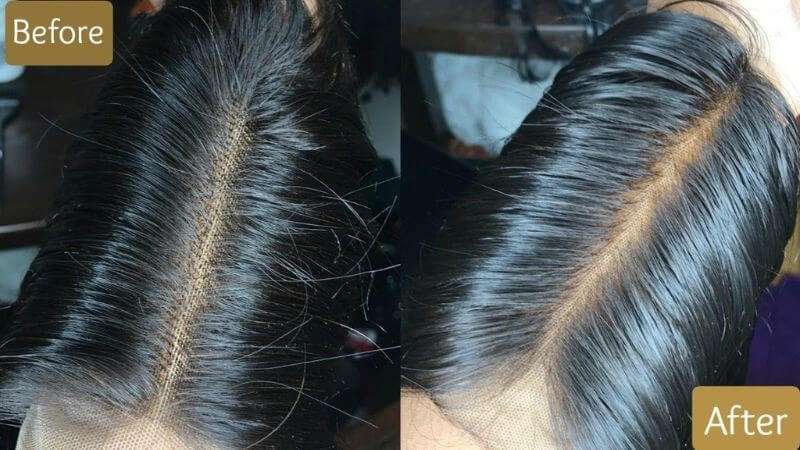 Before and after bleach knot on lace closure