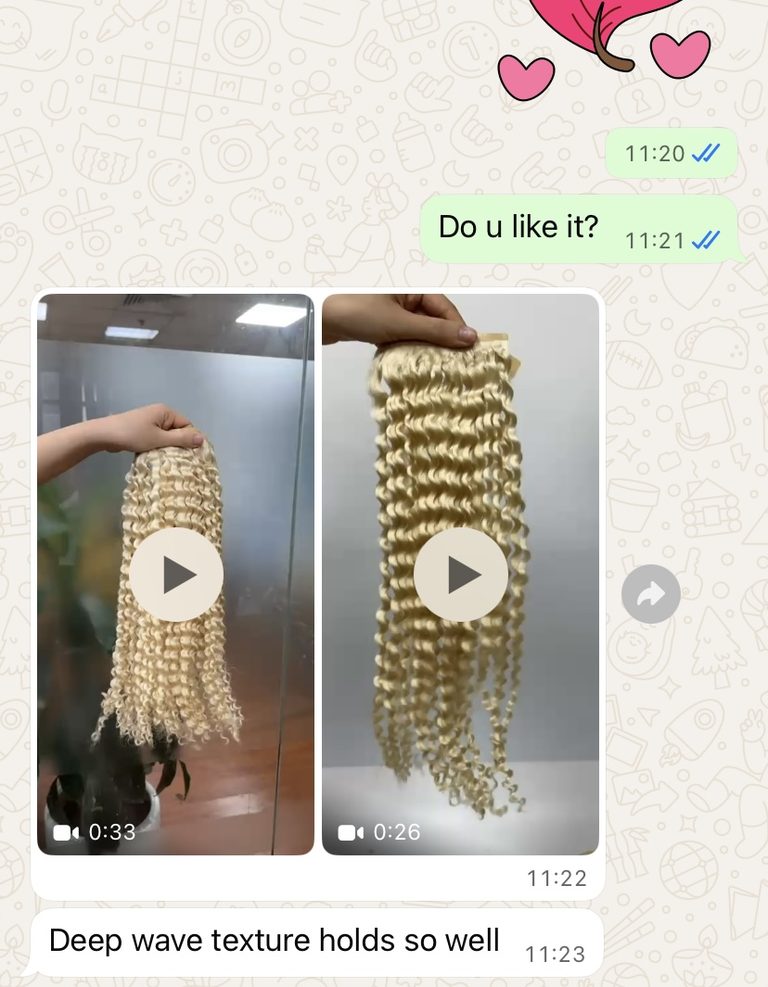 A partner's chat: just opened the hair package, the deep wave texture holds so well.
