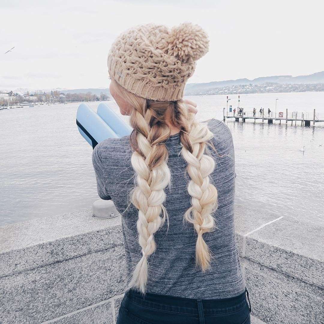 two French braid and a beanie